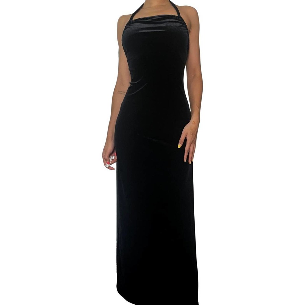 Vintage 2000s Black Velvet Maxi Dress (XS-S)